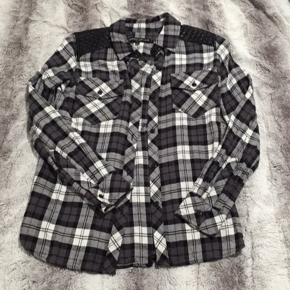 Generation Love flannel w/leather shoulder detail